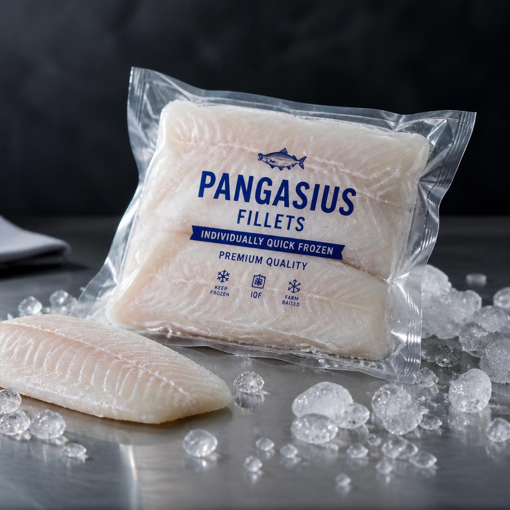 Premium individually quick frozen Pangasius fillets in vacuum packaging