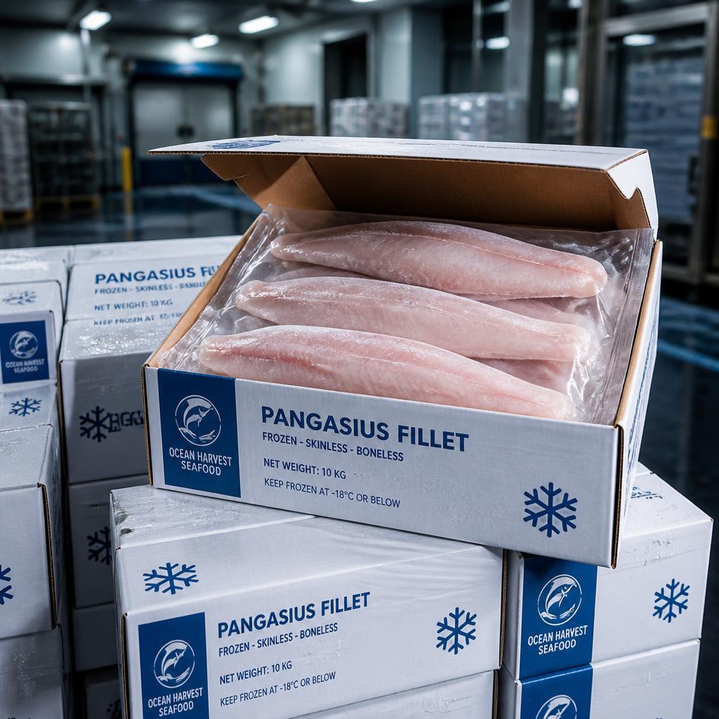 Bulk cartons of individually quick frozen Pangasius fillets